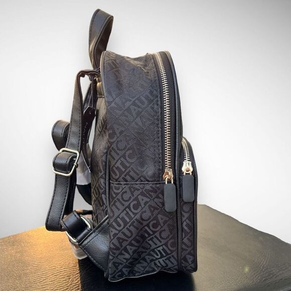 NWT Nautica Jacquard Logo Sport Striped Black & White Backpack Size Medium - Picture 5 of 17